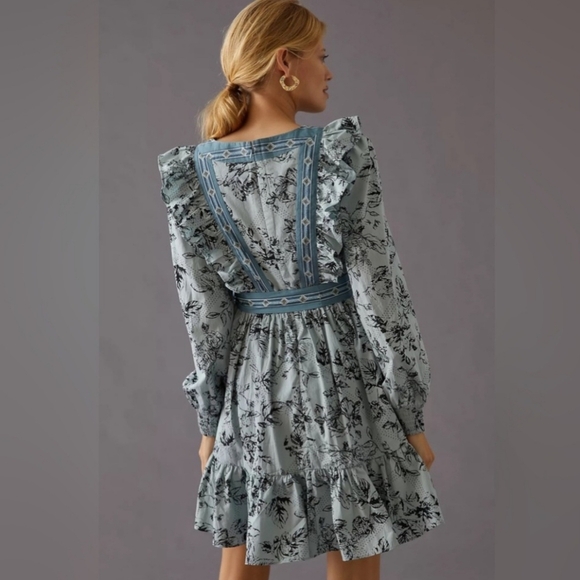 Floral Blue Ruffle Dress - Picture 3 of 17